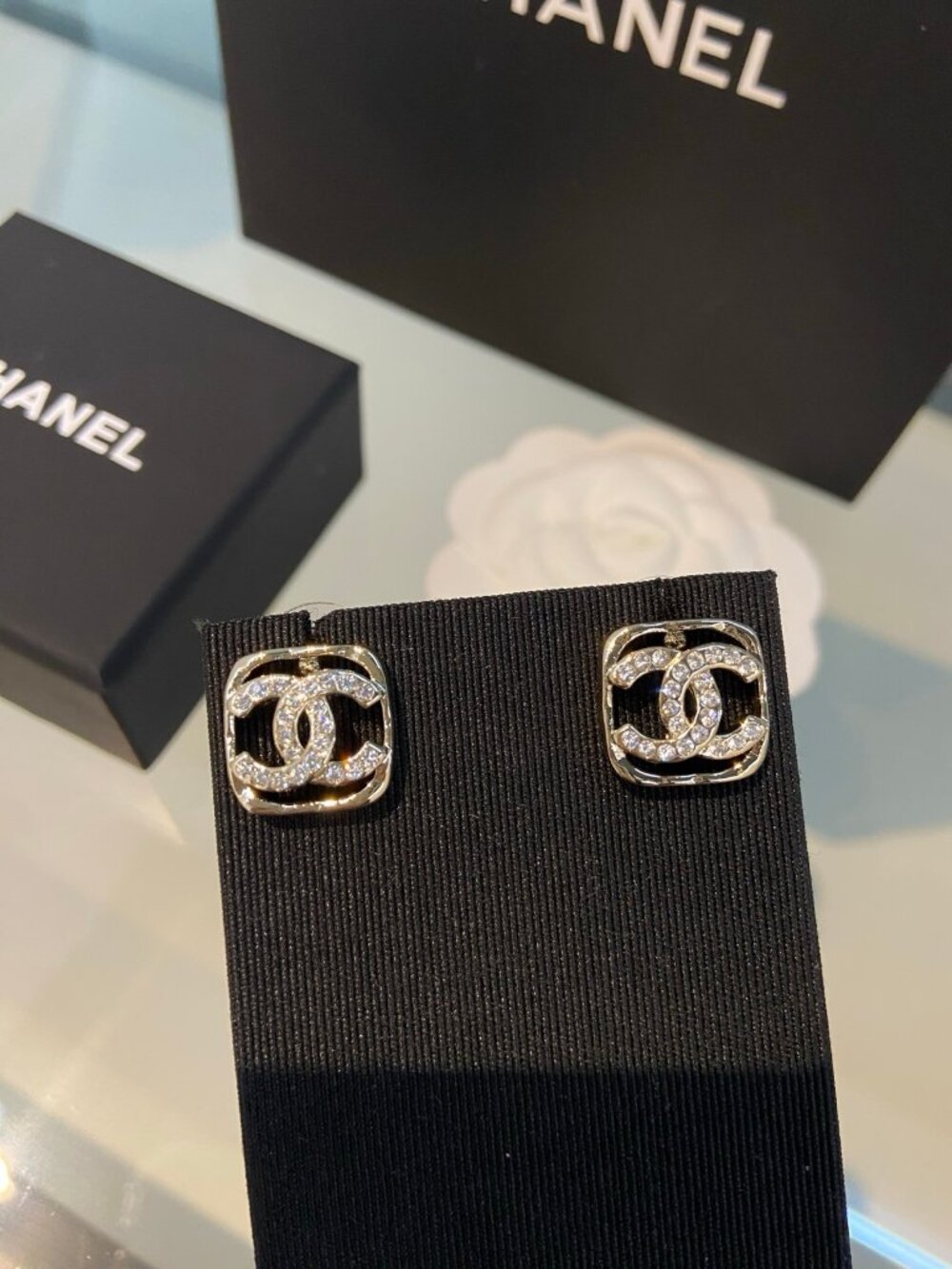 Chanel Gold-Tone Pavé Crystal CC Stud Earrings